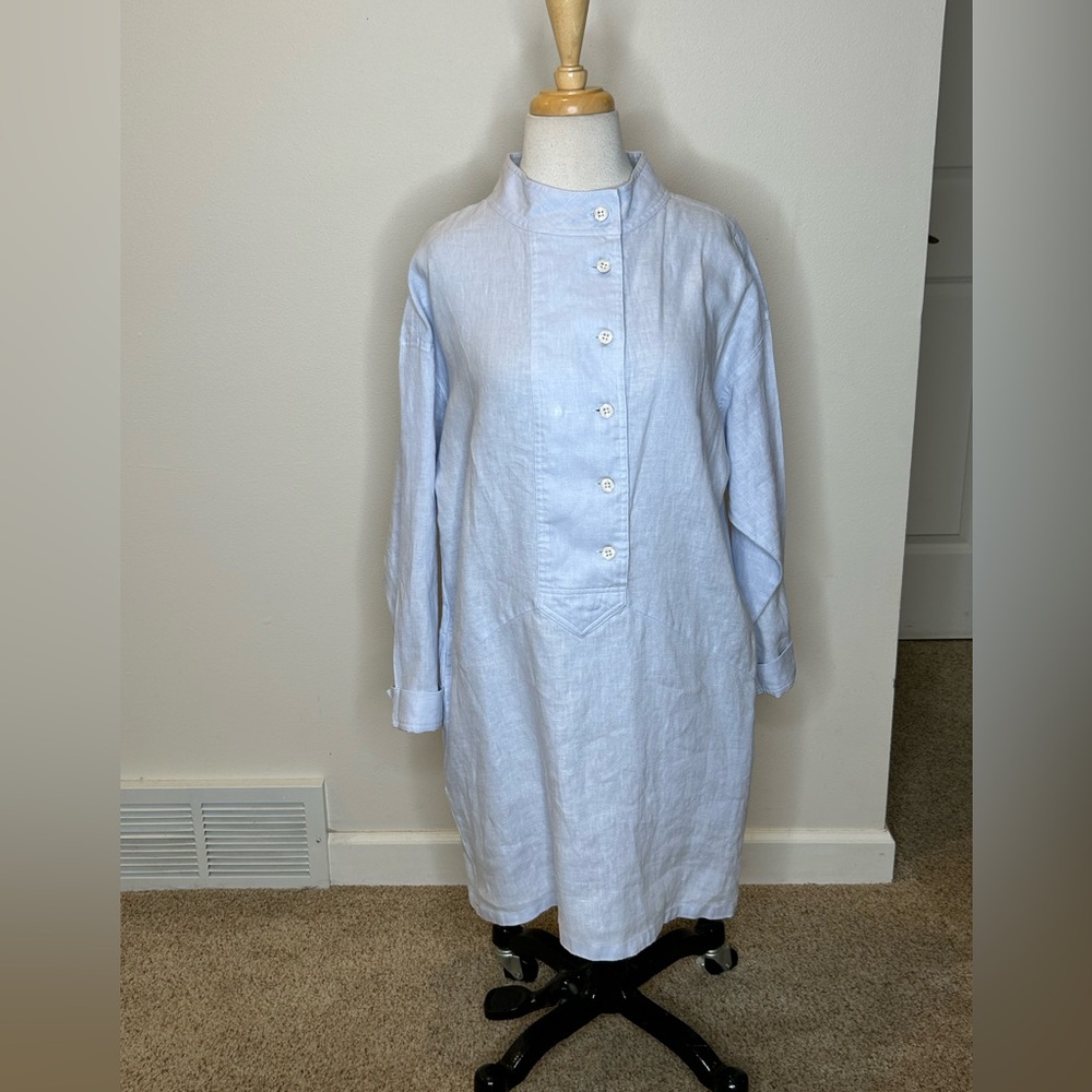 XiRENA Sky Blue Linen Shirt Dress Popover Size S